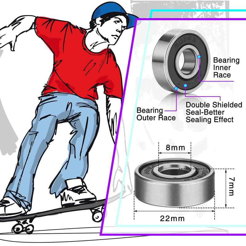 [Australia - AusPower] - 30 Pieces 608RS Skateboard Bearings Black Ball Bearing Deep Groove Ball Bearing Double Rubber Bearings Sealed Bearing for Skateboards, Inline Skate, Scooter, Roller Blade Skates, 8 mm x 22 mm x 7 mm 