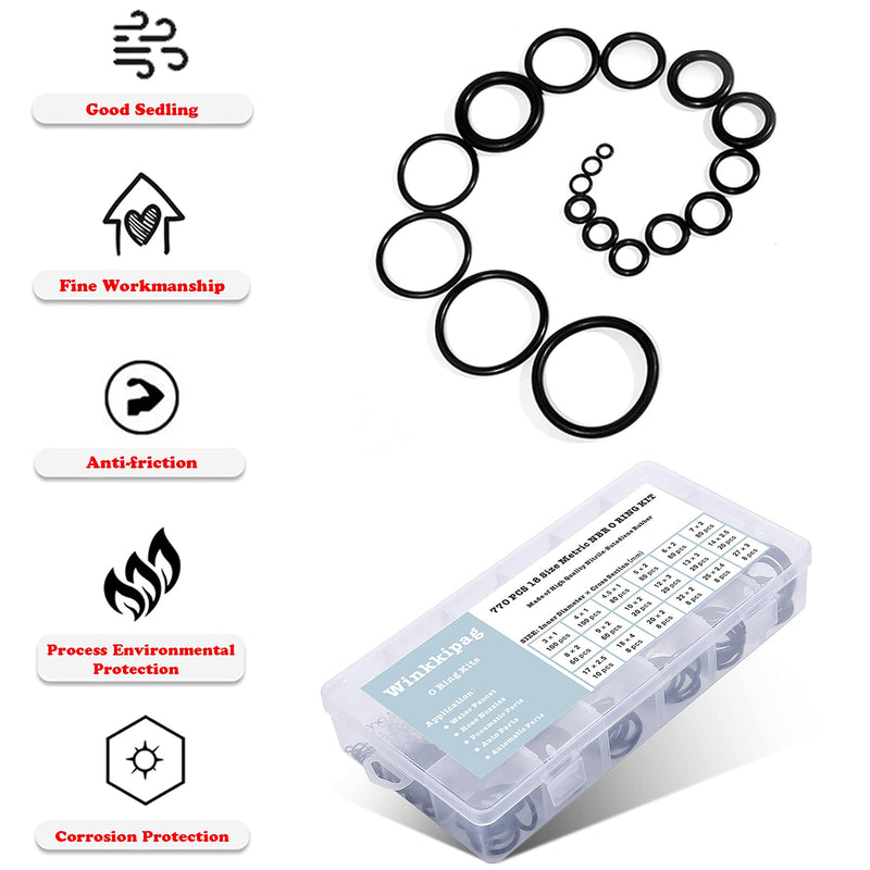 [Australia - AusPower] - TWCC 770 Pcs Rubber O Rings Kit 18 Size Universal Nitrile NBR Washer Gasket Assortment Set for Automotive Faucet Pressure Plumbing Sealing Repair,Air or Gas Connections,Resist Oil and Heat 