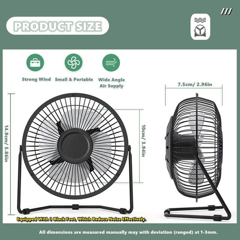 [Australia - AusPower] - USB Fan 4 Inch Mini USB Desk Table Fan Personal Portable Desktop Cooling Fan Powered by USB PC Netbook for Camping Home Office Outdoor Travel, Strong Wind, Black Black 4 Inch 