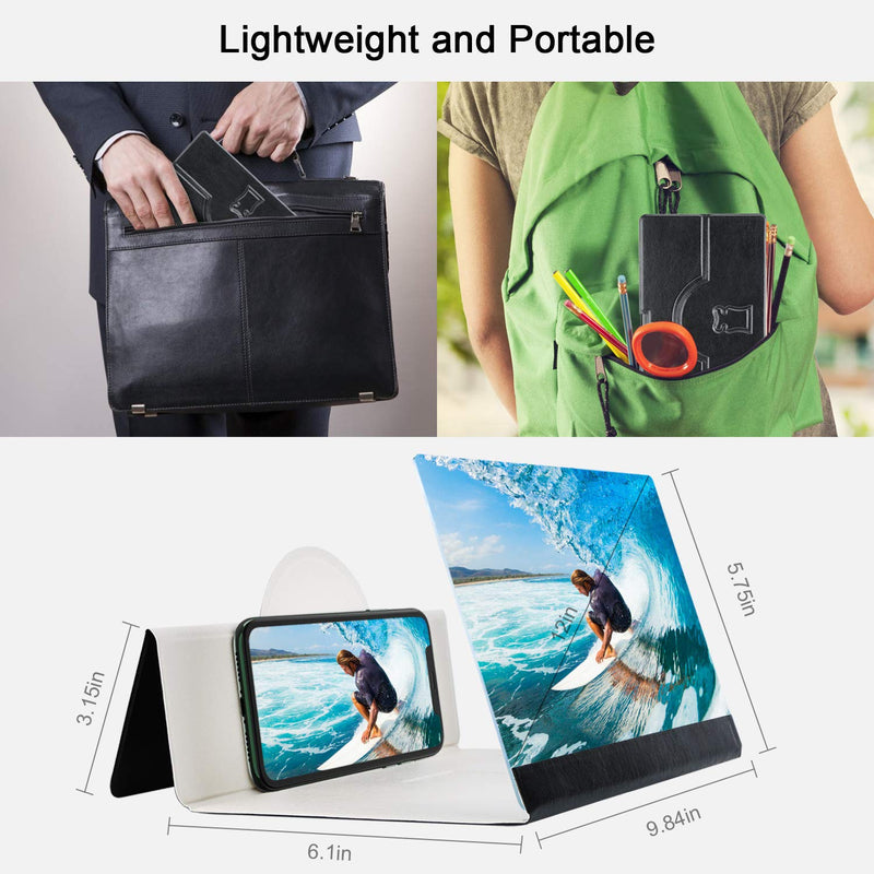 [Australia - AusPower] - 12''HD Foldable Screen Magnifier, 3D HD Mobile Phone Screen Magnifier, Enlarger for Movies,Videos,Gaming,Compatible with Most Phones (Black) Black 