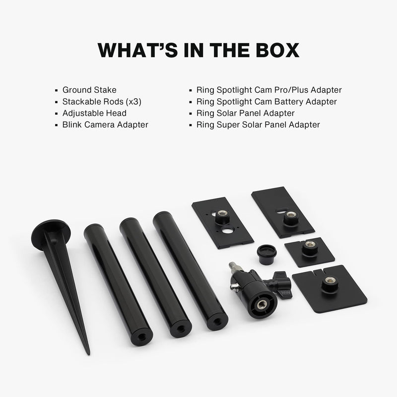 [Australia - AusPower] - Holicfun Security Camera Ground Stake, Heavy Duty Stand Mount with Adjustable Angle and Height for Ring, Blink, Arlo, Eufy, Wyze, Google Nest, Simplisafe Cameras and Solar Panels (Black) 