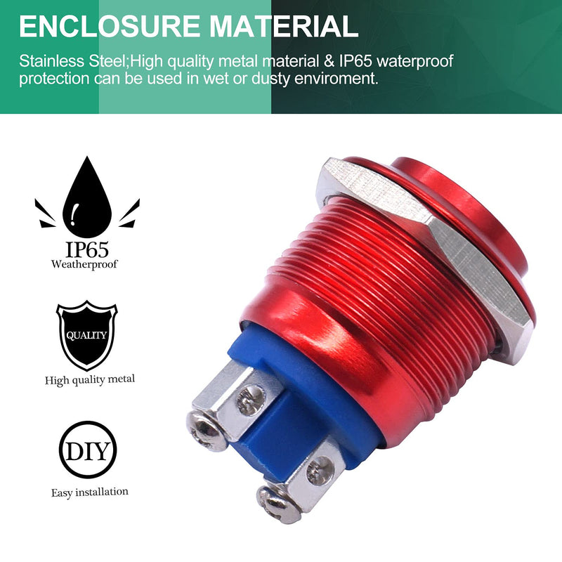 [Australia - AusPower] - Twidec/19mm Waterproof Red Metal Shell Momentary Raised Top Push Button Switch 3A/12~250V SPST 1NO Start Button for car Modification Switch（Quality Assurance for 1 Years） M-19-R-G 