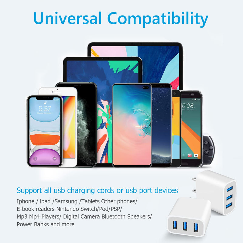 [Australia - AusPower] - USB Wall Charger, 2Pack Amoner Upgraded 15W 3-Port USB Charging Blocks iPhone Plug Adapter Wall Charger Cube for iPhone 14 13 12 11 Pro Max 10 SE X XS 8 Plus Galaxy S22 S21 S20 Android Phones 