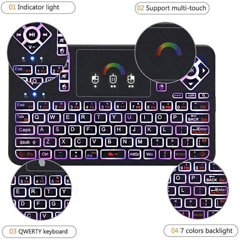 [Australia - AusPower] - Mini Wireless Keyboard,Q9 Mini Keyboard with Touchpad,Colorful Backlit Small Wireless Keyboard,Mini Rechargeable Handheld Remote Keyboard for PC,Raspberry Pi 4, Android TV Box,KODI,Windows 7 8 10 Q9 Colorful Backlit 