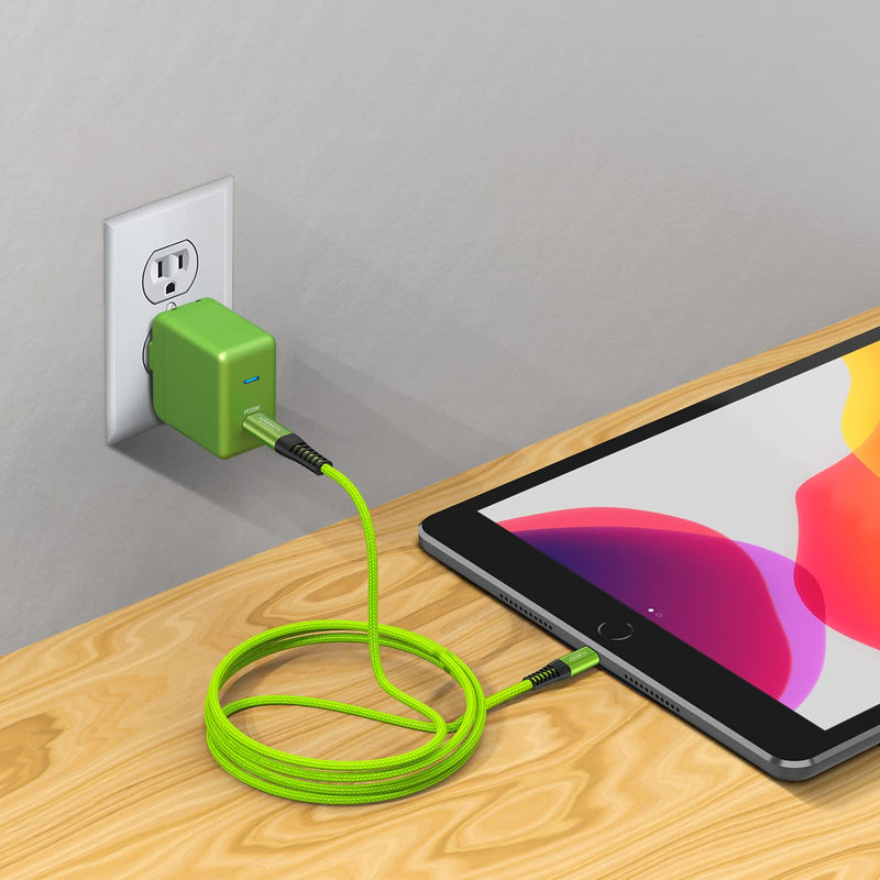 [Australia - AusPower] - Limebrite 20W Fast Charging Wall Charger + 10ft Braided MFi Certified Cable Compatible with iPhone 13/12/11/Pro/Max, X/XS/XS Max/XR, iPhone SE, iPad, iPad Mini (Green) Green (Lightning Connector) 