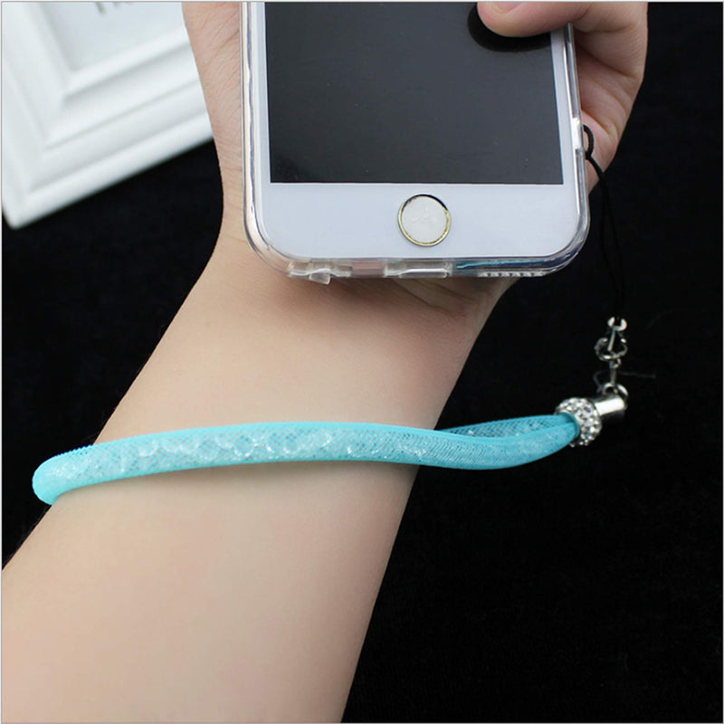 [Australia - AusPower] - Lanyard with Pompom and Fishnet Tube Filled with Sparkly Rhinestones,Bling Wrist Strap for Phone,Camera,ID Badge and USB Key,Short-Green Green Short 