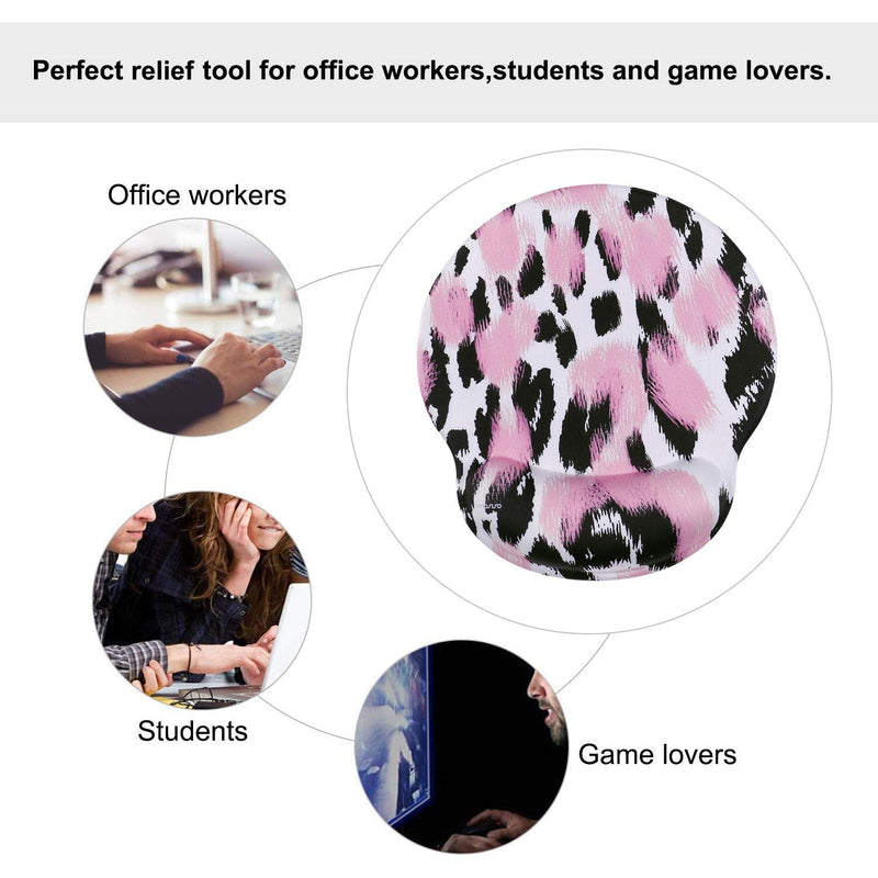 [Australia - AusPower] - MOSISO Mouse Pad with Wrist Rest, Leopard Print Ergonomic Gaming Mousepad Gel Wrist Rest Support Home/Office/Working Easy Typing Cushion Non-Slip Base for Computer Laptop, Pink 