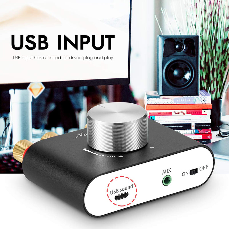 [Australia - AusPower] - Nobsound Mini Bluetooth 5.0 Power Amplifier, Stereo Hi-Fi Digital Amp 2.0 Channel 50W×2 with AUX/USB/Bluetooth Input, Wireless Audio Receiver, PC Sound Card with Power Supply (Black) 