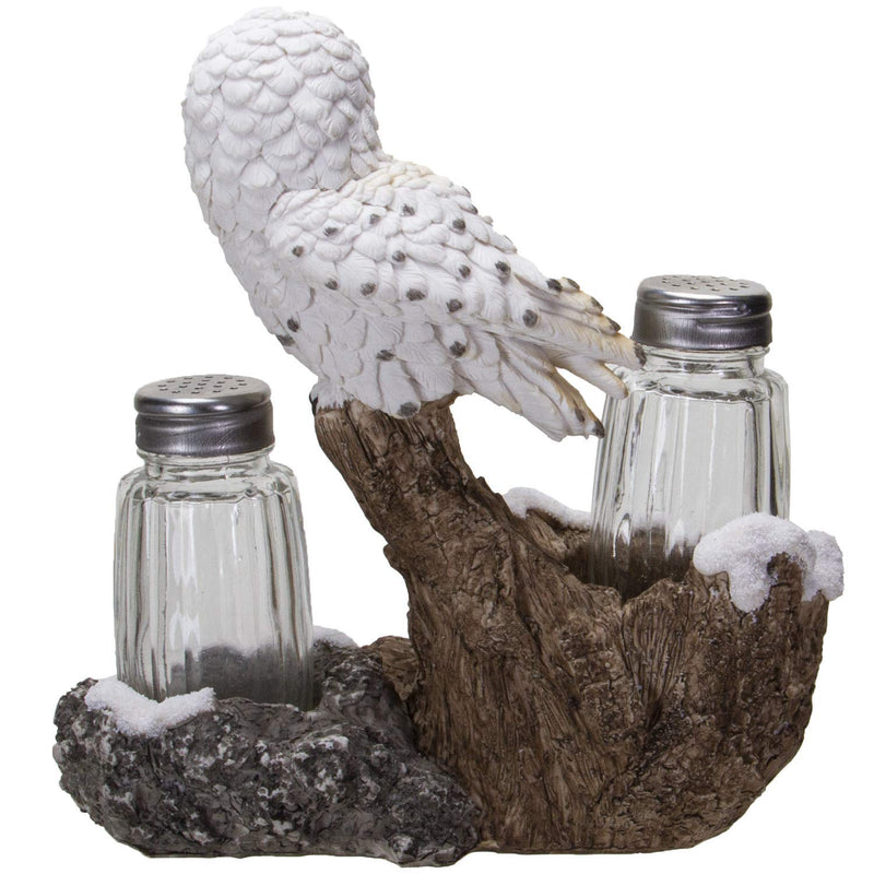 [Australia - AusPower] - Pacific Giftware Snowy Owl Perching On Tree Branch Spiritual Realistic Decorative Glass Salt and Pepper Shakers Set with Resin Holder 