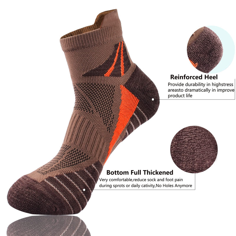 [Australia - AusPower] - Men's Low Cut Ankle Athletic Socks Cushioned Breathable Running Performance Sport Tab cotton Socks(5 pack) Black/Grey/Brown/Dark Blue/Olive-green/Sky Blue 