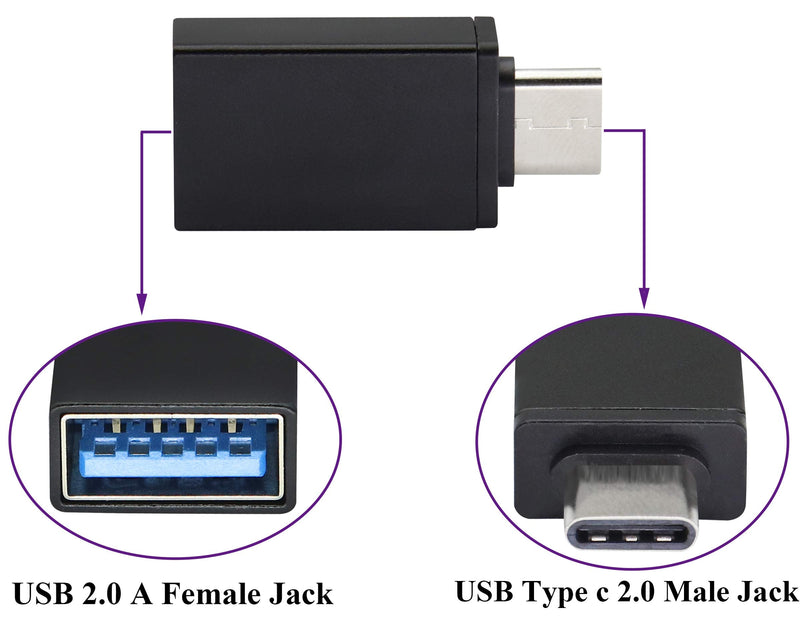 [Australia - AusPower] - AAOTOKK Type C to USB 2.0 Adapter Aluminum Type C Male to USB A 2.0 Female Converter, On The Go (OTG) for Smartphone, Laptops,Mouse Keyboards, More USB and Type-C Devices(2 Pack-Black) Black 