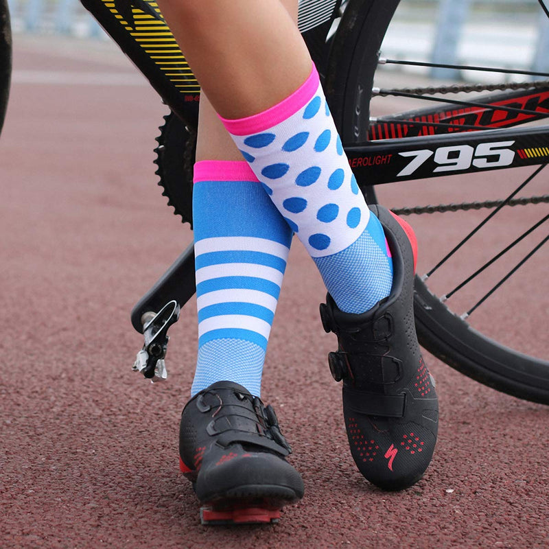 [Australia - AusPower] - GuaziV Cycling Socks for Men & Women，Colorful Compression Hiking Socks Running Socks for Travelling, Walking, Climbing Speckled Stripes（4 Pack） 11 