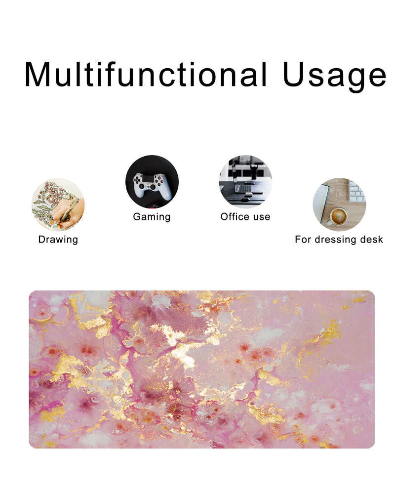 [Australia - AusPower] - Loveon Rose Gold Large Mouse Pad,Cute Extended Gaming Desk Decor Pad,Office Desk Mat,PU Leather Waterproof Mousepad,Computer PC Laptop Pads for School Office Home and Game,31.5" x 15.7" -Golden Marble Rose Golden Marble 