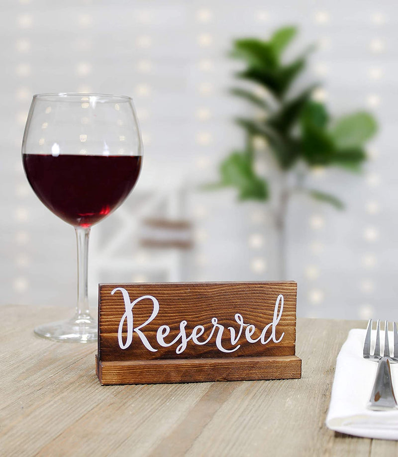 [Australia - AusPower] - Darware Wooden Reserved Signs for Tables (6-Pack, Brown); Rustic Real Table Signs with Sign Holders for Weddings, Special Events, and Restaurant Use Brown With White Lettering 