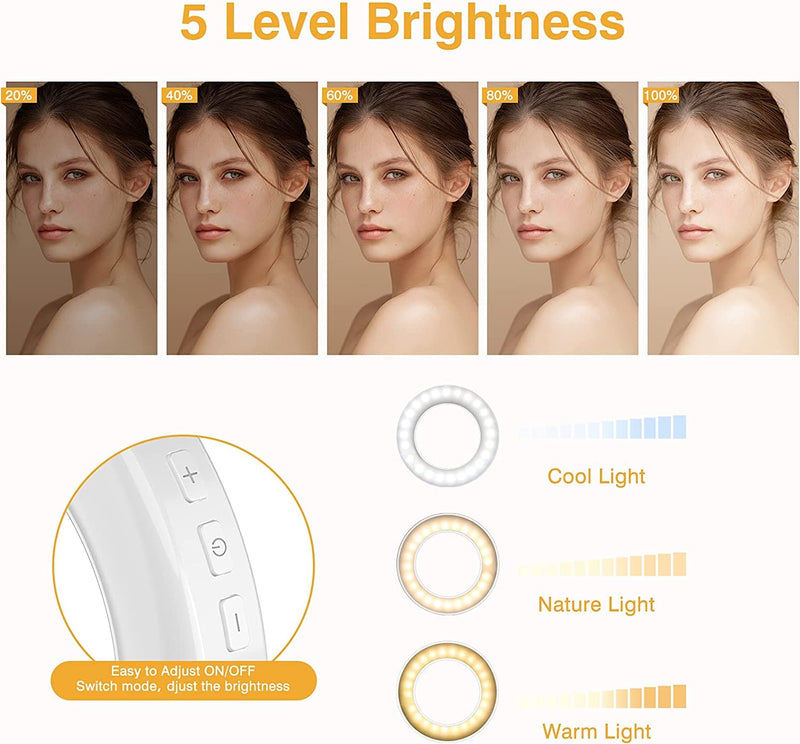 [Australia - AusPower] - Clip on Ring Light, Kimwood Rechargeable 60 LED Selfie Ring Light for Phone, Laptop, Tablet (3 Models, 5 Level Brightness) 