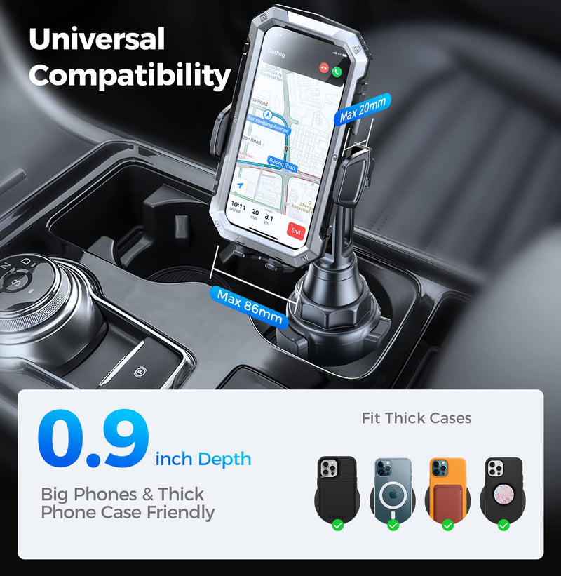 [Australia - AusPower] - Cup Phone Holder for Car, Long Arm Car Phone Holder Mount Cradle 360 Rotatable Adjustable Height Bumpy Roads Friendly, Hands-Free Cup Holder Phone Mount Compatible with iPhone Samsung 