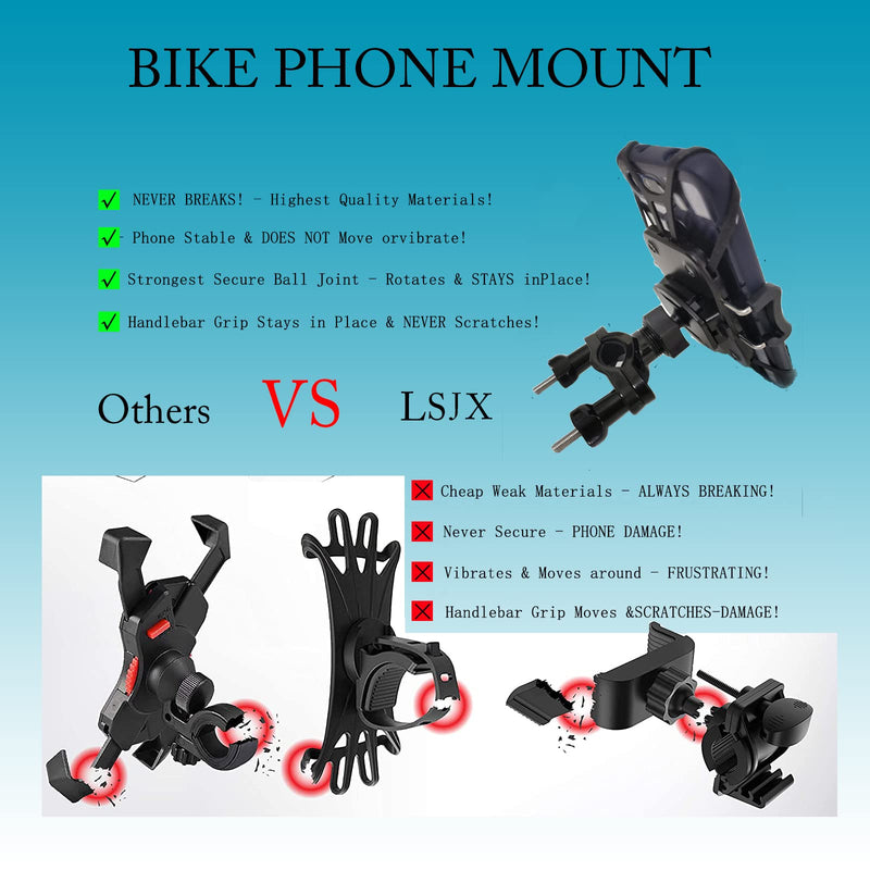[Australia - AusPower] - Bike Phone Mount, LSJX 360° Rotatable Anti-Shake Motorcycle Mountain Bike Smart Cell Phone Holder with Expandable Silicone Strap, Suitable for iPhone 13, 11, X, XR, 8, 7, 6 G 