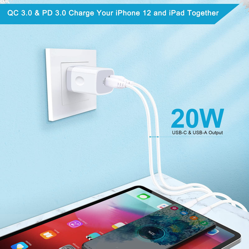 [Australia - AusPower] - USB C Charging Block,20W 2 Port PD 3.0 USB C Charger Fast Charger + QC 3.0 Wall Charger Plug for iPhone 13 12 11 Pro Max,SE,8 7 6 Plus,Samsung Galaxy S22 S22+ S21 Ultra S20 S10 Plus F23, Pixel 6 Pro 5 