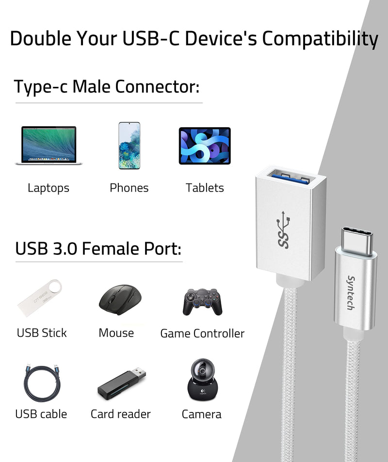 [Australia - AusPower] - Syntech USB C to USB Adapter, 2 Pack USB C to USB3 Adapter,USB Type C to USB,Thunderbolt 3 to USB Female Adapter OTG Cable Silver 
