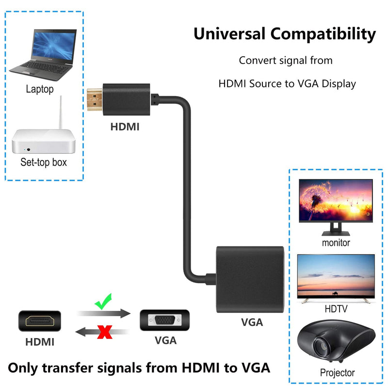 [Australia - AusPower] - Pasow HDMI to VGA Adapter HDMI Male to VGA Female Adapter Video Monitor Converter 1080P for PC, Projector, HDTV (Black) Black 