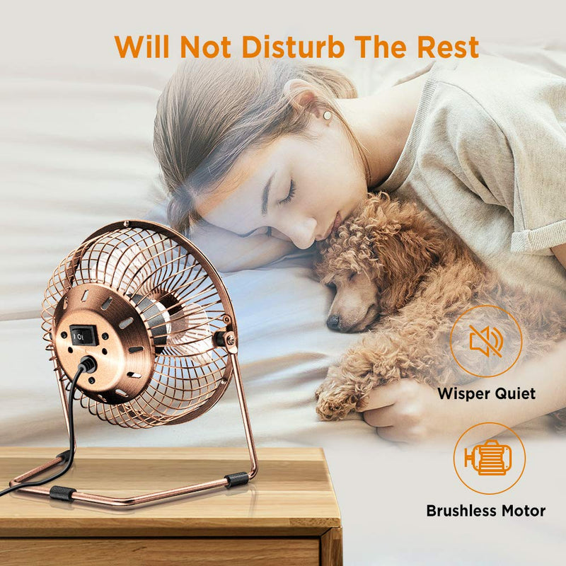 [Australia - AusPower] - EasyAcc 6 Inch USB Desk Fan, [ Small Quiet Powerful Metal Fan ] USB Powered Portable Fan, Strong Airflow& 360°Rotation Personal Table Cooling Fan with 2 Speed(USB POWERED ONLY) 6" USB Fan Bronzer 