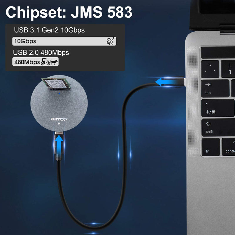[Australia - AusPower] - RIITOP NVMe to USB Docking Station, External M.2 PCI-e NVMe SSD to USB-C Reader Adapter for M.2 (M Key) NVMe SSD Gray 