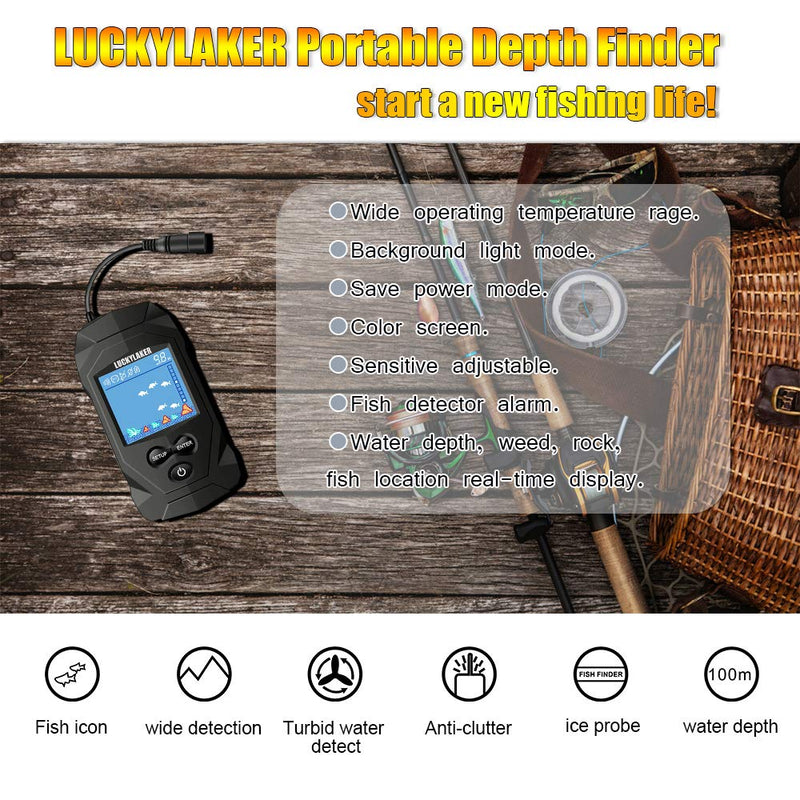 [Australia - AusPower] - LUCKYLAKER Water Boat Fish Finders Depth Portable Handheld Fish Finder Transducer Wired Ice Fishing Finders Sonar 
