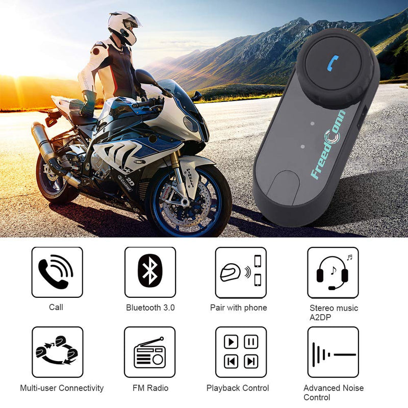 [Australia - AusPower] - Motorcycle Communication System,FreedConn T-COMVB Helmet Bluetooth Headset Intercom with Soft Corded Microphone for Motorbike Skiing (Range-800M/2-3Riders Pairing/Black) 1 Pack Soft Mic 