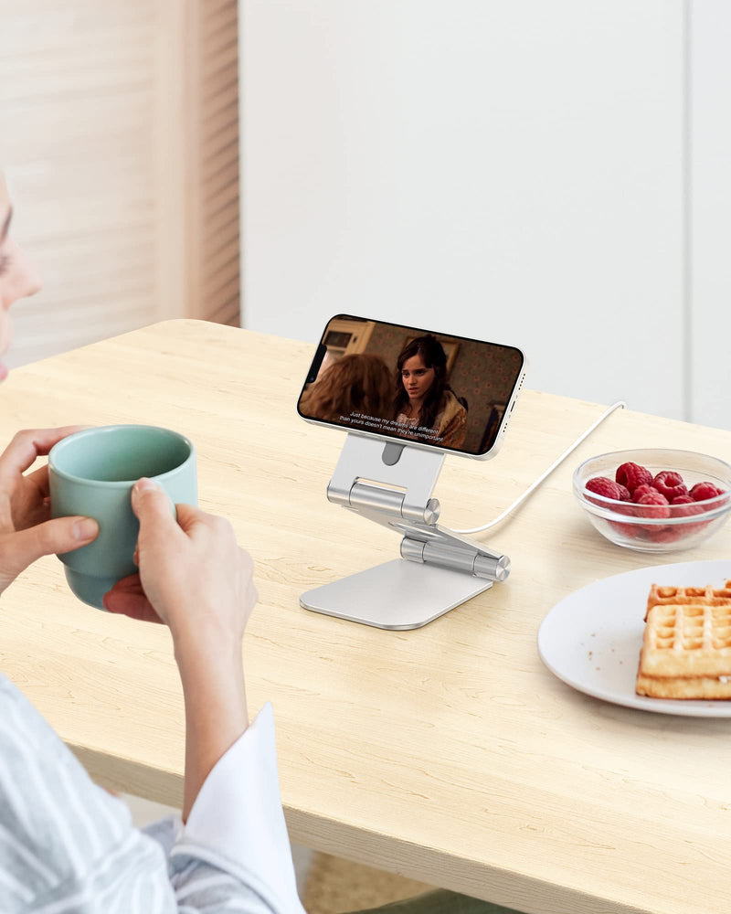 [Australia - AusPower] - Stand for MagSafe Charger, OMOTON Foldable Phone Stand Holder for MagSafe Charger, Magsafe Accessories Designed for iPhone 13/12 Pro Max / Pro / Mini, MagSafe Charger Not Included, Silver 