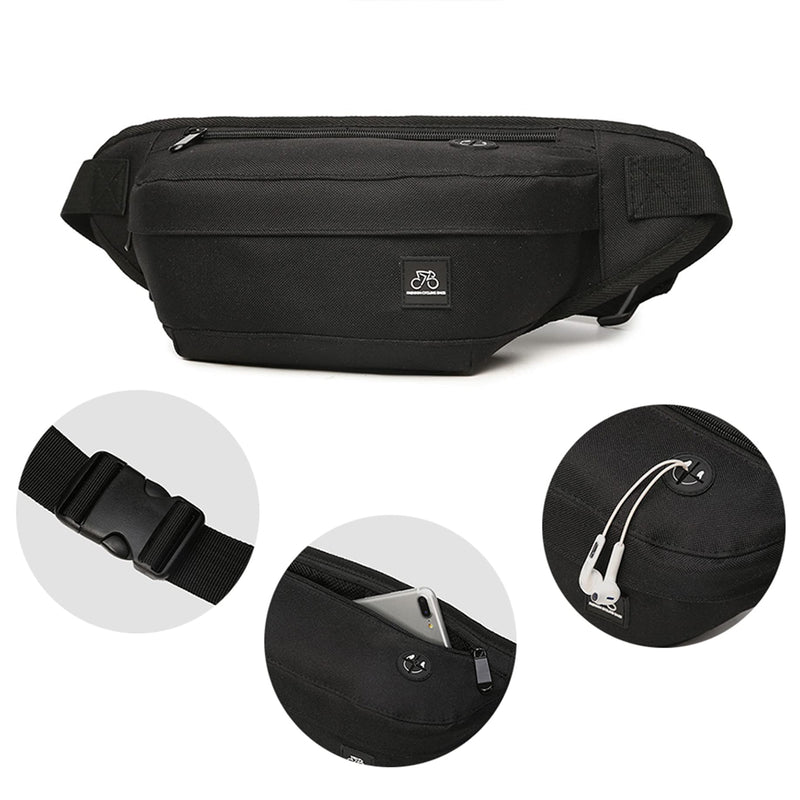 [Australia - AusPower] - Fanny Packs for Women & Men Unisex Waist Bag Pack with Headphone Jack and Zipper Adjustable Strap Black Fanny Pack for Outdoors & Gym (fanny pack). 