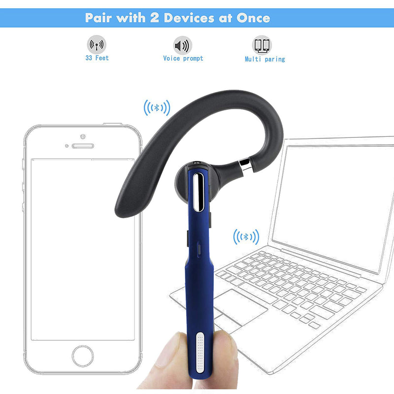 [Australia - AusPower] - Reaton Bluetooth Headset, Phone Wireless Bluetooth Earpiece W/Noise Cancelling Mic,10-Hr Playing Time, Hands Free Wireless Headphone for Cell Phone-Compatible with iOS, Android-Blue Blue 