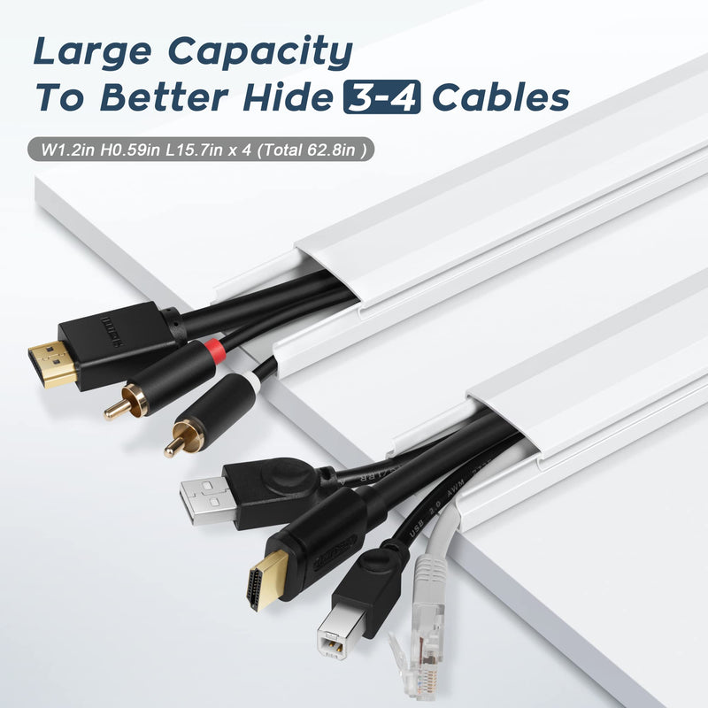 [Australia - AusPower] - 62.8in TV Cable Hider - Cord Hider Cable Management Wall, Cable Raceway Grey Wire Hider, Paintable Cable Concealer for Wall Mounted TV, Wall Wire Covers for Cords, 4* L15.7in *W1.2in *H0.59in Large 