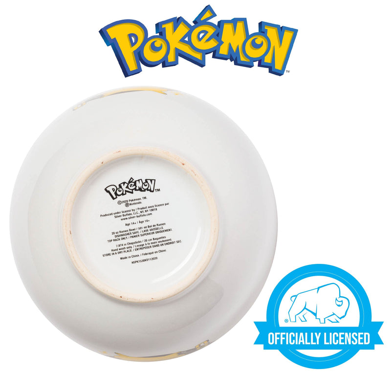 [Australia - AusPower] - Silver Buffalo Pokemon Pikachu Japanese Text Ceramic Ramen Noodle Bowl with Chopsticks, 20oz 