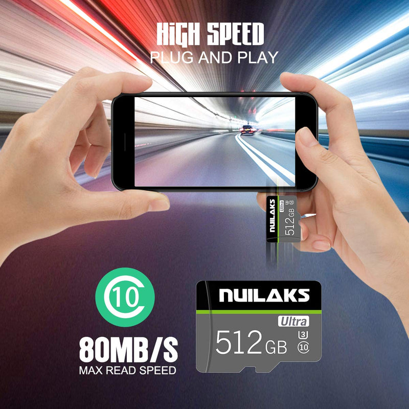 [Australia - AusPower] - 512GB Micro SD Card High Speed SD Card Class 10 Memory Card with Adapter for Smartphone Surveillance Camera Tablet Computers Drone 