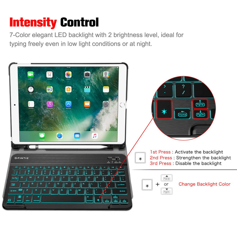 [Australia - AusPower] - Fintie 10 Inch Wireless Bluetooth Keyboard - [7 Color Backlit] Ultra-Slim Portable for iPad 10.2", iPad Air 5, iPad Air 4, iPad Pro 11, iPad Air 10.5 and Other iOS Devices (Black) 