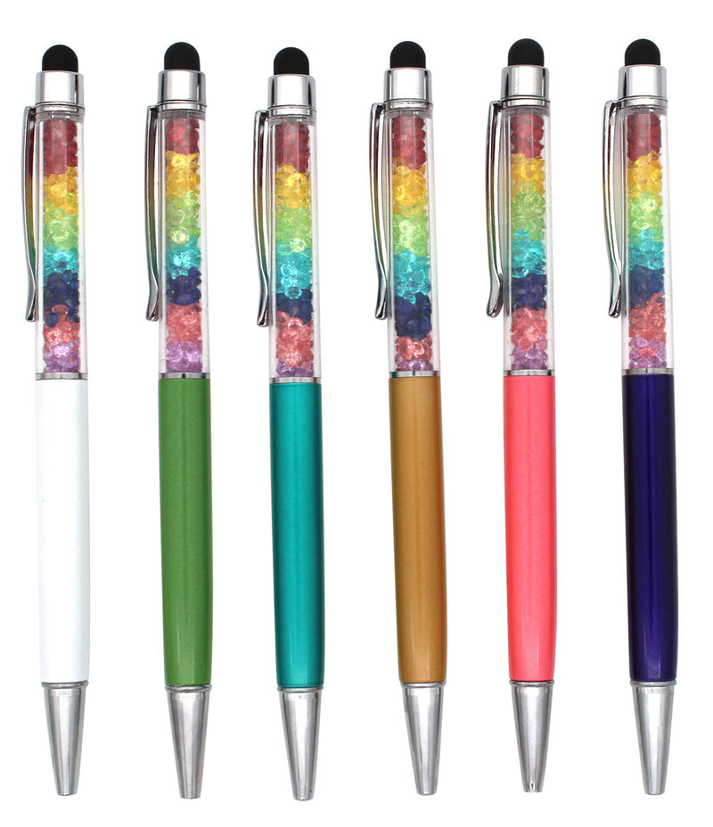 [Australia - AusPower] - Gullor 2 in 1 Bling Diamond Retractable Ballpoint Pen with Screen Touch Pen for Tablet, Phones, 6 Pack Multicolored B(6PCS) 
