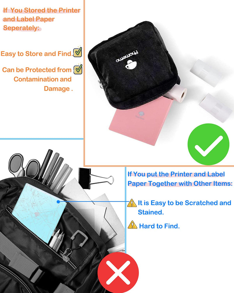 [Australia - AusPower] - Phomemo Carry Travel Bag for M02/M02S/M02 Pro/T02 Pocket Printers and P12/M110/D30 Label Maker Machine, Protective Bag for Bluetooth Mobile Printer, with Sandwich Bag and Velvet Material 