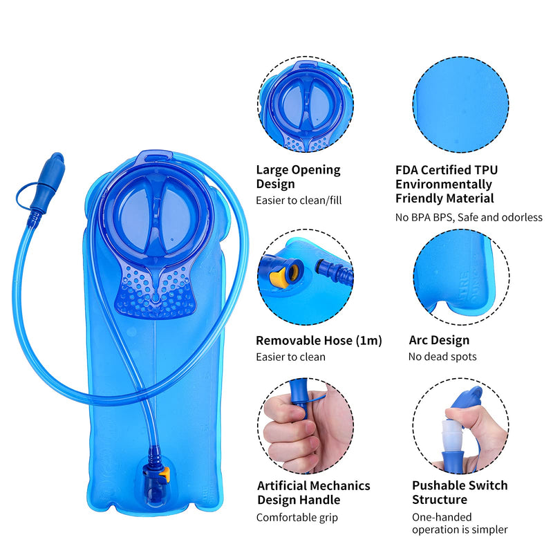 [Australia - AusPower] - BQA Hydration Water Bladder Reservoir for Hiking Biking Climbing Cycling Running, Large Opening Blue 2L 