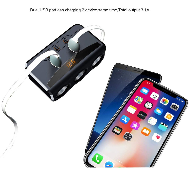 [Australia - AusPower] - LIHAN Car Charger with Dual USB, 3 Cigarette Lighter Sockets,Adapter with Voltmeter Monitor fit for 12V,24V Car,Compatible with iPhone,LG,HTC,Samsung,BlackBerry etc. 