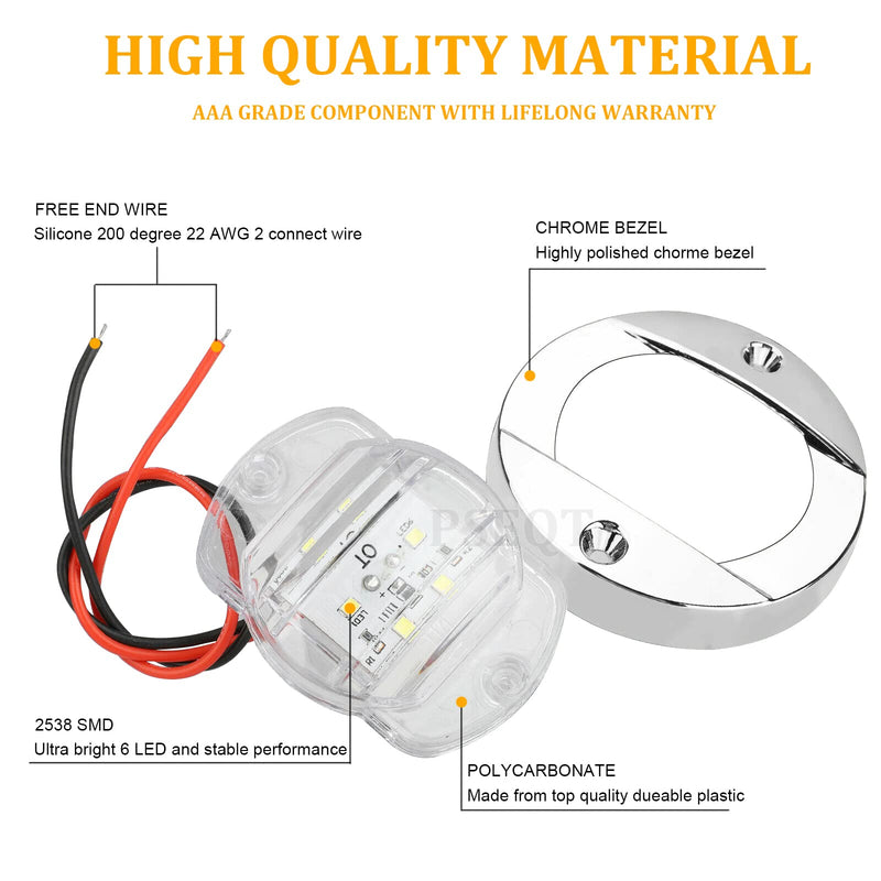 [Australia - AusPower] - PSEQT 4Pcs Marine Boat Interior Lights, 12V LED Boat Deck Courtesy Light 3'' Round White 6 LED Stern Transom Anchor Light Waterproof Night Fishing Pontoon Lights Surface mount 