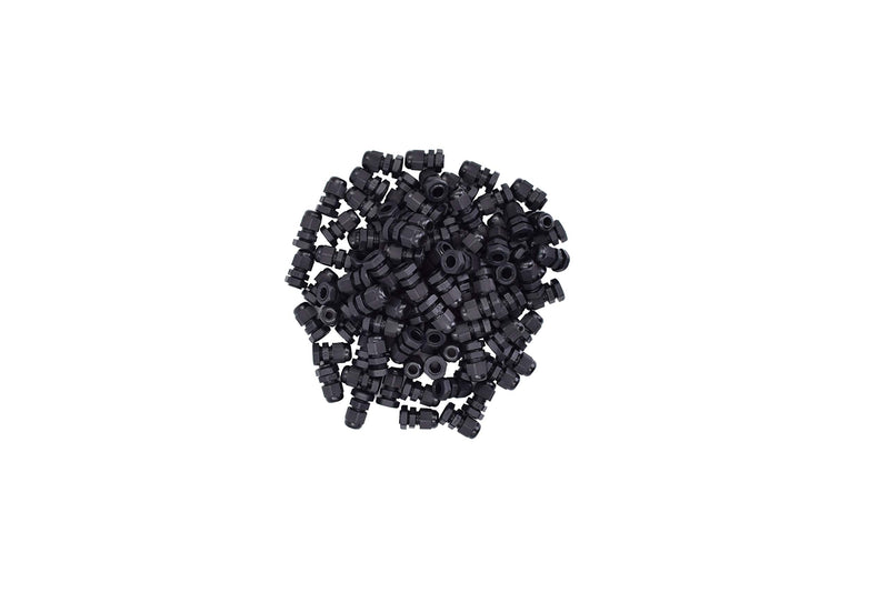 [Australia - AusPower] - 100pcs Waterproof PG7 Cable Gland Connector Black Plastic Adjustable IP68 M12 Thread Cable Gland with Locknut for 3.5-6mm Wire PG7-100pcs 
