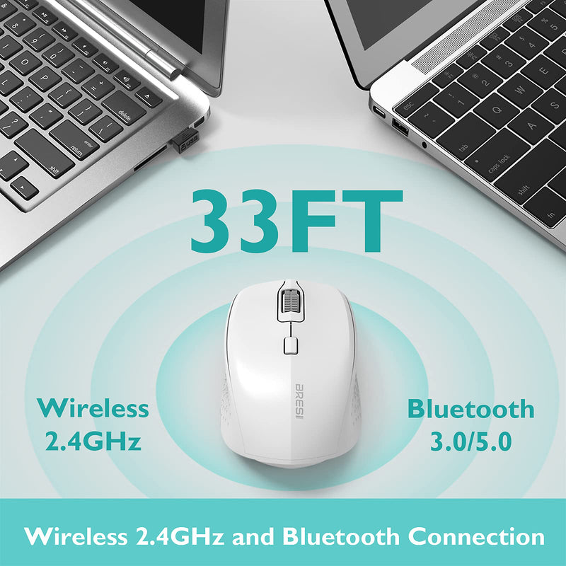 [Australia - AusPower] - Wireless Mouse Dual Mode Bluetooth Mouse Wireless 2.4G Computer Mouse Optical Silent Mouse USB Receiver in The Mouse 3 Adjustable DPI Mice for MacBook Laptop Notebook PC Tablet (White) White 