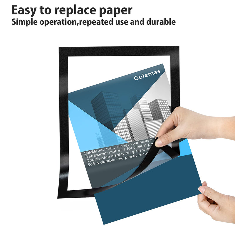 [Australia - AusPower] - Golemas Magnetic Self Adhesive Display Frame, 8.5 x 11 Double Sided Sign Holder, Flexible PVC Sheet Document Frame on Refrigerator, Door, Window, Wall for Home, Office, Store, School, pack of 5 Black 8.5" x11",5Packs 