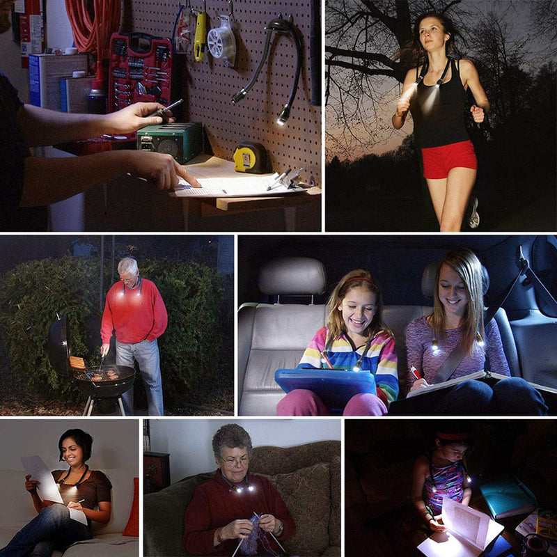 [Australia - AusPower] - Book Light, Rechargeable LED Hug light, Neck Hug Reading Lights for Bed Reading, Hands Free Flexible Arm, Soft Silicone Arms Comfortable Wear, Perfect for Bookworms Kids Crafts Knitting Travel, BBQ Black 