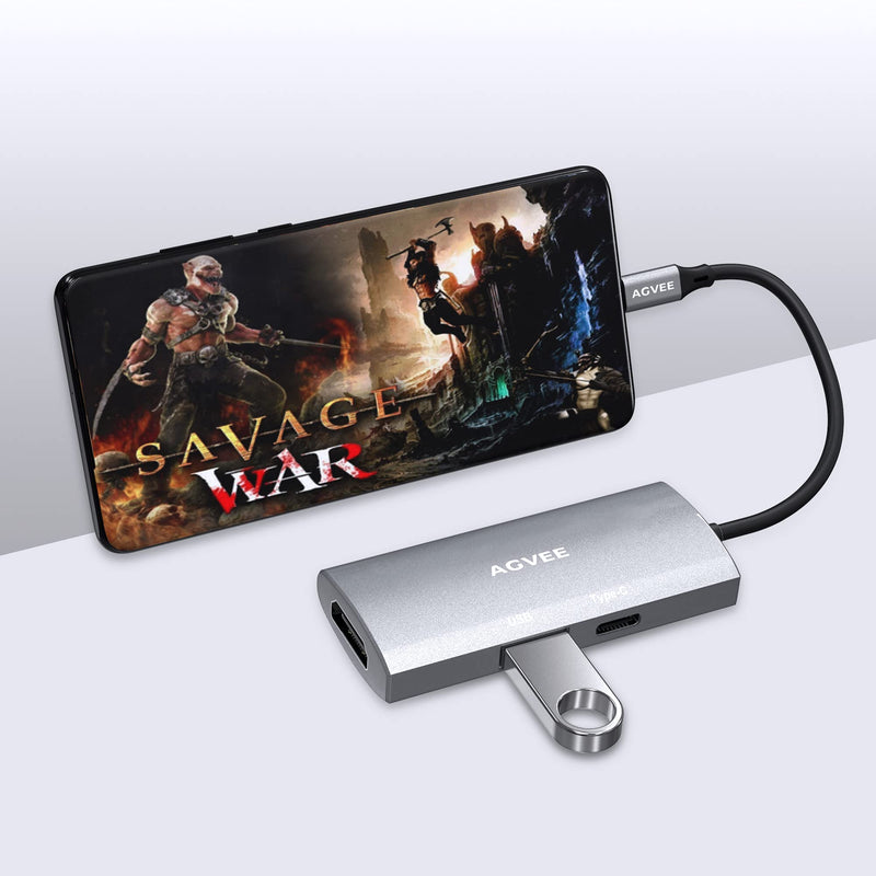 [Australia - AusPower] - AGVEE USB-C to HDMI Multiport Adapter, Type-C (USB 3.1) Connector PD Charger to TV for Nintendo Switch, Portable 4K HDMI Video Dock for Samsung Station S21 S20 Note 20 10, Gray 