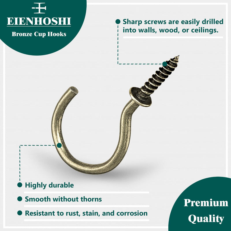 [Australia - AusPower] - EIENHOSHI Cup Hooks, Bronze, Screw-in Hooks Kit for Hanging(1/2", 5/8", 3/4", 7/8", 1'', 1-1/4") - 105 Pcs 