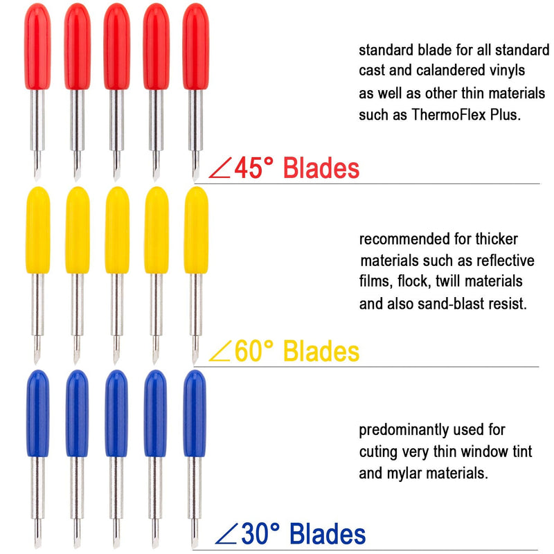 [Australia - AusPower] - ADVcer 15pcs 30/45 / 60 Degree Vinyl Cutter Blades with Cut Blade Holder - All Purpose for GCC Vinyl Film Cutter Plotter Cutting Machines (ZEC-U1005, Dia. 2.0 mm, Offset Value 0.25mm) 