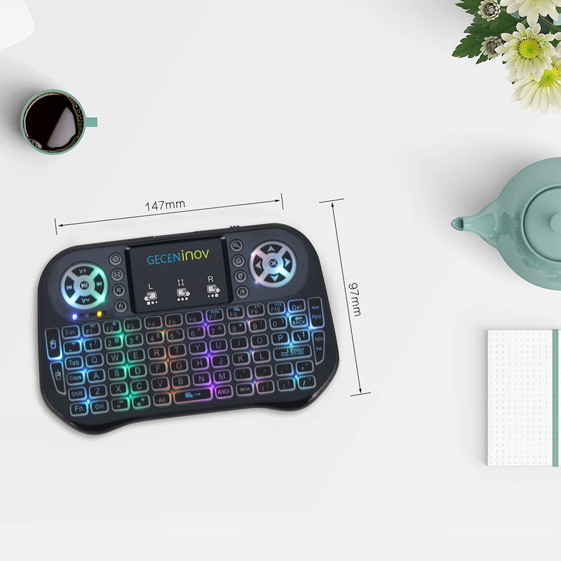 [Australia - AusPower] - Mini Keyboard, Wireless Touchpad Keyboard, Portable 7 Colors RGB Backlit Keyboard, 2.4G Rechargeable Controller Mouse Combo, Compatible with PC, Laptops, Smart TVs 7-Backlit 