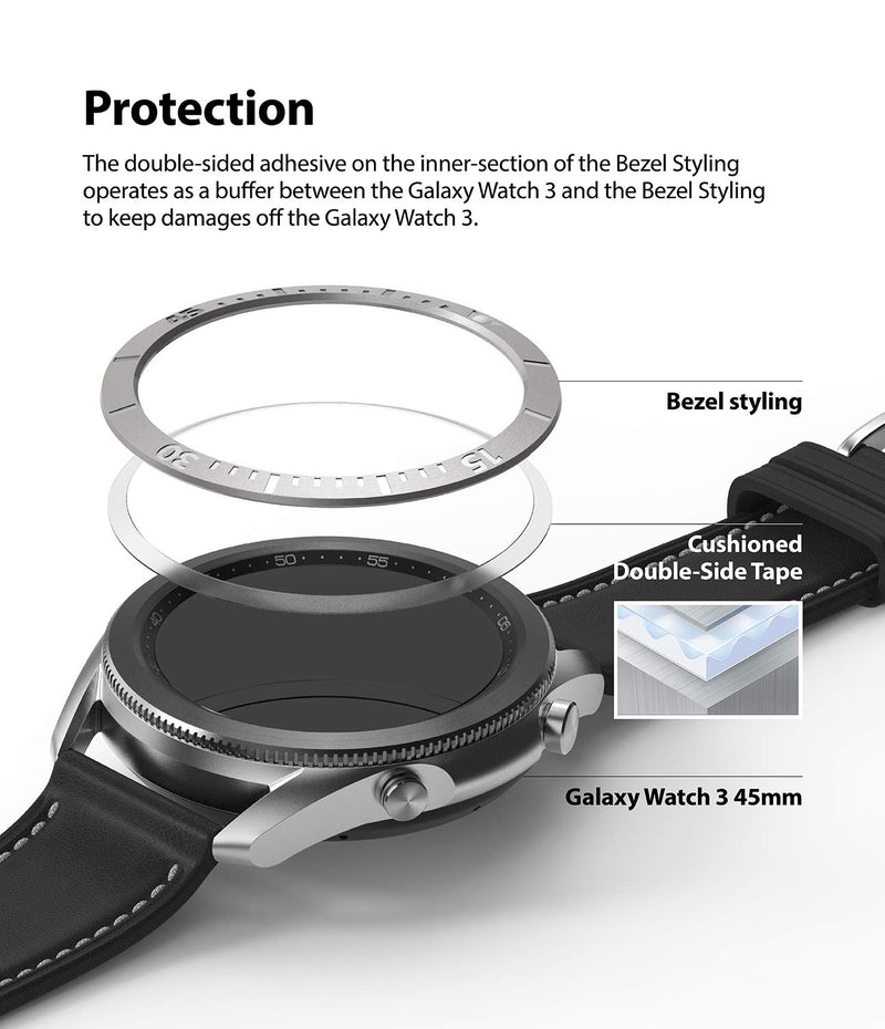 [Australia - AusPower] - Ringke Bezel Styling Compatible with Galaxy Watch 3 45mm Bezel Ring Adhesive Cover Anti Scratch Stainless Steel Protection Accessory - Metallic Silver [45-02] 45-02 (Metallic Silver) 