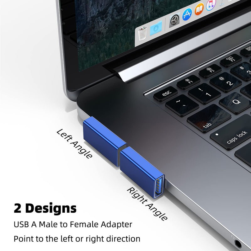 [Australia - AusPower] - AreMe 90 Degree USB 3.0 Adapter 2 Pack, Left and Right Angle USB A Male to Female Converter Extender for PC, Laptop, USB A Charger, Power Bank and More (Blue) Left/Right Blue 